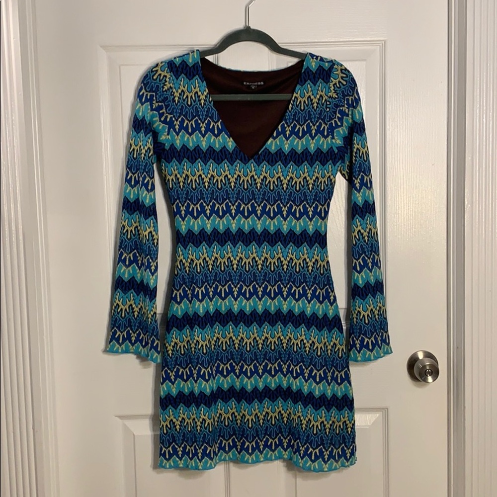 Express Blue and Yellow Knit Dress